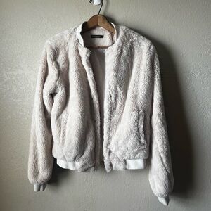 Brandy Melville Soft White Teddy/ Faux Fur Bomber Jacket